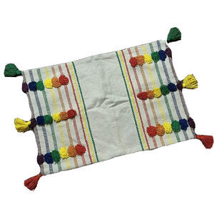 Rainbow Burlap Decorative Throw Pillow Case Kids Room Rope Tassel 15 x 22